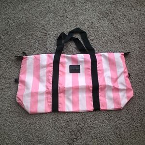 Victoria's Secret Pink and White Striped Weekend Bag